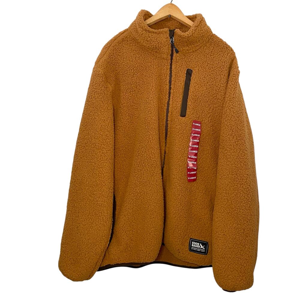 Eddie Bauer Tabacco Brown Fleece Jacket Mens Size XL New Full Zip Gorbcore Cozy
